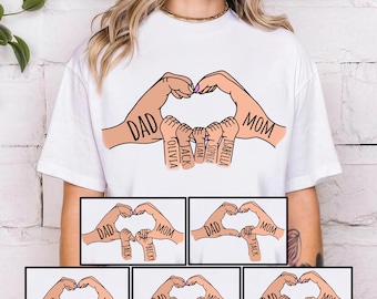 Camiseta personalizada "Family Hands", camiseta personalizada para padres con nombres de niños, regalo único para mamá y papá, camiseta familiar a juego, regalo para el Día de la Madre
