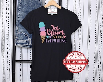 Ice Cream Solves Everything Shirt, Ice Cream Shirt, Cute Ice Cream T-Shirt, Ice Cream Summer Tee, Summer Shirt, Beach Shirt, Ice Cream Lover