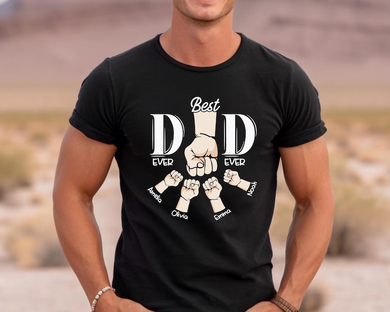 Personalized Dad Raised Fist Bump Shirt, Custom Dad Shirt With Kids Names, Best Dad Ever Shirt, Fathers Day Gift, Dad Kids Matching Tees image 3