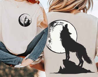 Wolf Moon T-Shirt, Howling Wolf Graphic Tee, Oversized Animal Print Shirt, Nature Aesthetic Tee, Moon Phase Shirt, Gift for Him or Her