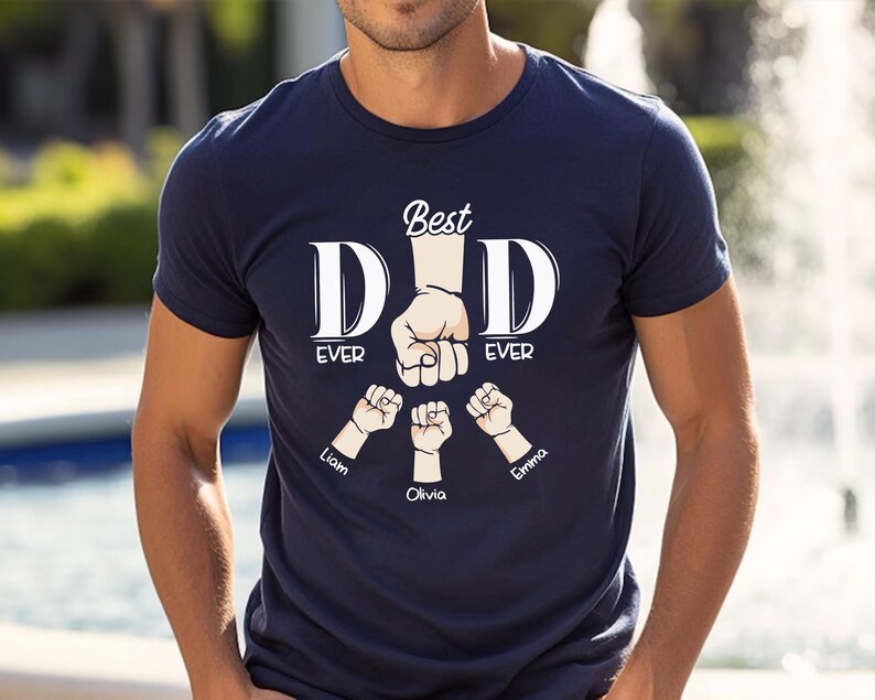Personalized Dad Raised Fist Bump Shirt, Custom Dad Shirt With Kids Names, Best Dad Ever Shirt, Fathers Day Gift, Dad Kids Matching Tees image 2