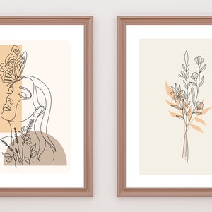 Minimalistic 3 Piece Wall Art, Digital Print, Line Art, Modern Wall Decoration