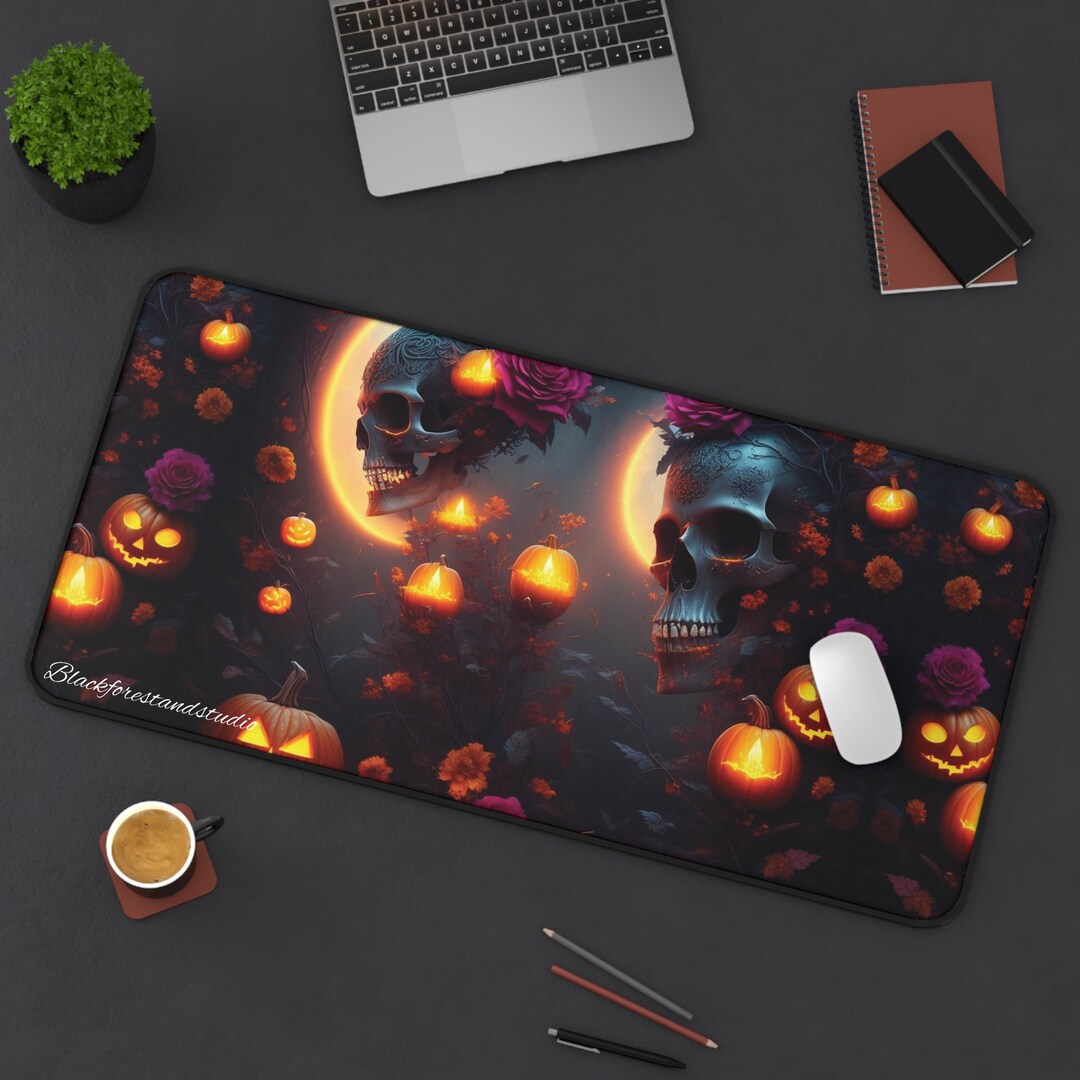 Glowing Ethereal Skulls & Roses Desk Mat Cover, Computer Mat, Mat Cover ...