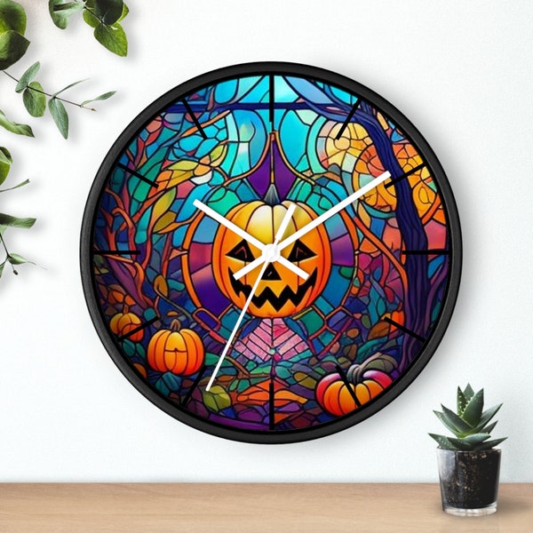 Harvest Harmony Stained Glass Clock, Stained Glass Window ,Art Wall Clock 10x10