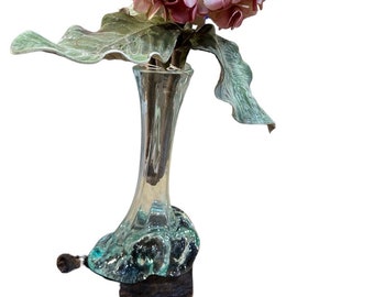 Vase—Teak Wood Root And Blown Glass Vase Sculpture-One of a Kind Beautiful