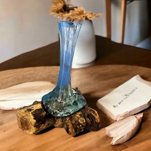 Beautiful Vase - Teak Wood Root and Molten Glass Vase - Unique Work of Art - Handcrafted Beauty - Handblown Glass - Perfect Wedding Gift