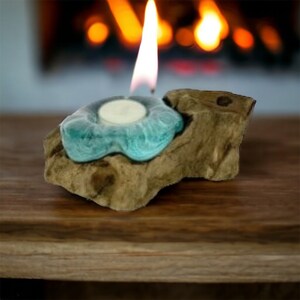 Melted Glass Candle Holder Natural Driftwood Recycled Tealight Coastal Décor - One of a Kind Beautiful - Great Woman's Gift - Holiday Gift