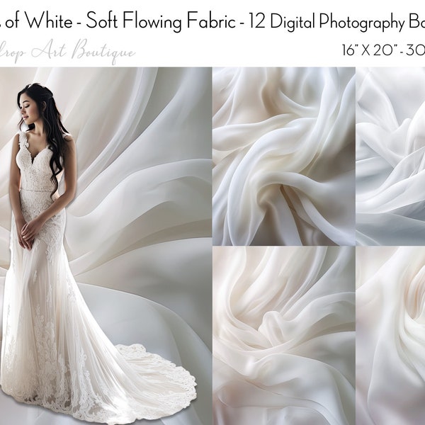 Shades of WHITE Flowing Fabric - 12 Digital Backdrops for Photographers, Maternity, Bridal, Boudoir Portraits, Studio Photoshop Overlays
