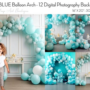 Fun BLUE Balloon Arch - 12 Digital Backdrops for Photographers, Child Party, Kids Birthday Party Photos, Portrait, Studio Photoshop Overlays
