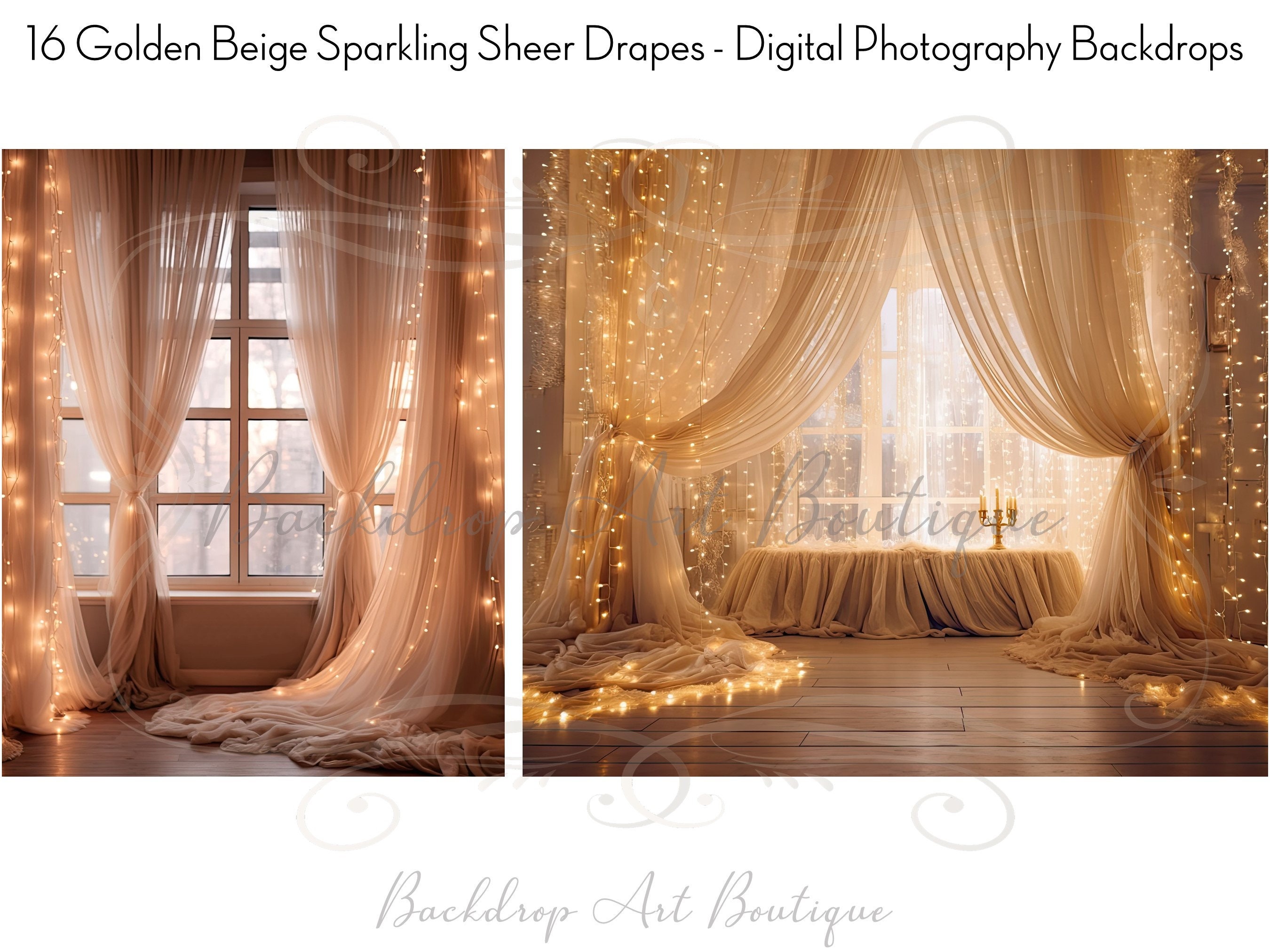 16 GOLDEN BEIGE Digital Backdrops for Photographers: Sparkling Organza ...