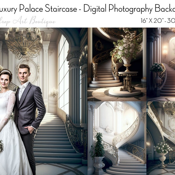 12 Regal Luxury Palace Staircase Digital Backdrops for Photographers - Maternity / Wedding / Bridal Background, Studio Photoshop Overlays