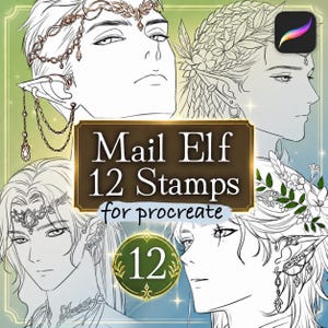 12 Carimbos de Retrato de Elfo Masculino para Procreate | Criador de Personagens de Fantasia | Design de Personagens para RPG e D&D | Download Digital