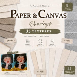 Paper Texture Seamless Overlay for Procreate, Canvas & Grain Textures, 33 PNG