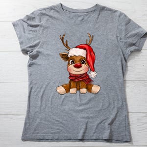 Camiseta de reno bebé, nariz roja, gorro de Papá Noel (tallas unisex)