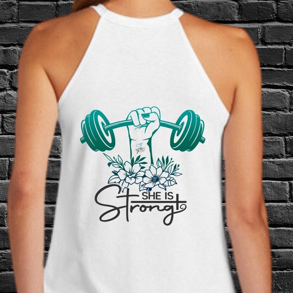 She is Strong - Rocker Tank top-District. Affirmations, Lifting, Stronger Together Fitness Gear