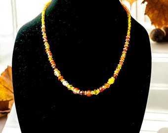 Autumn Gold Necklace, Fall Beaded Necklace, Thanksgiving Jewelry Gift for Her