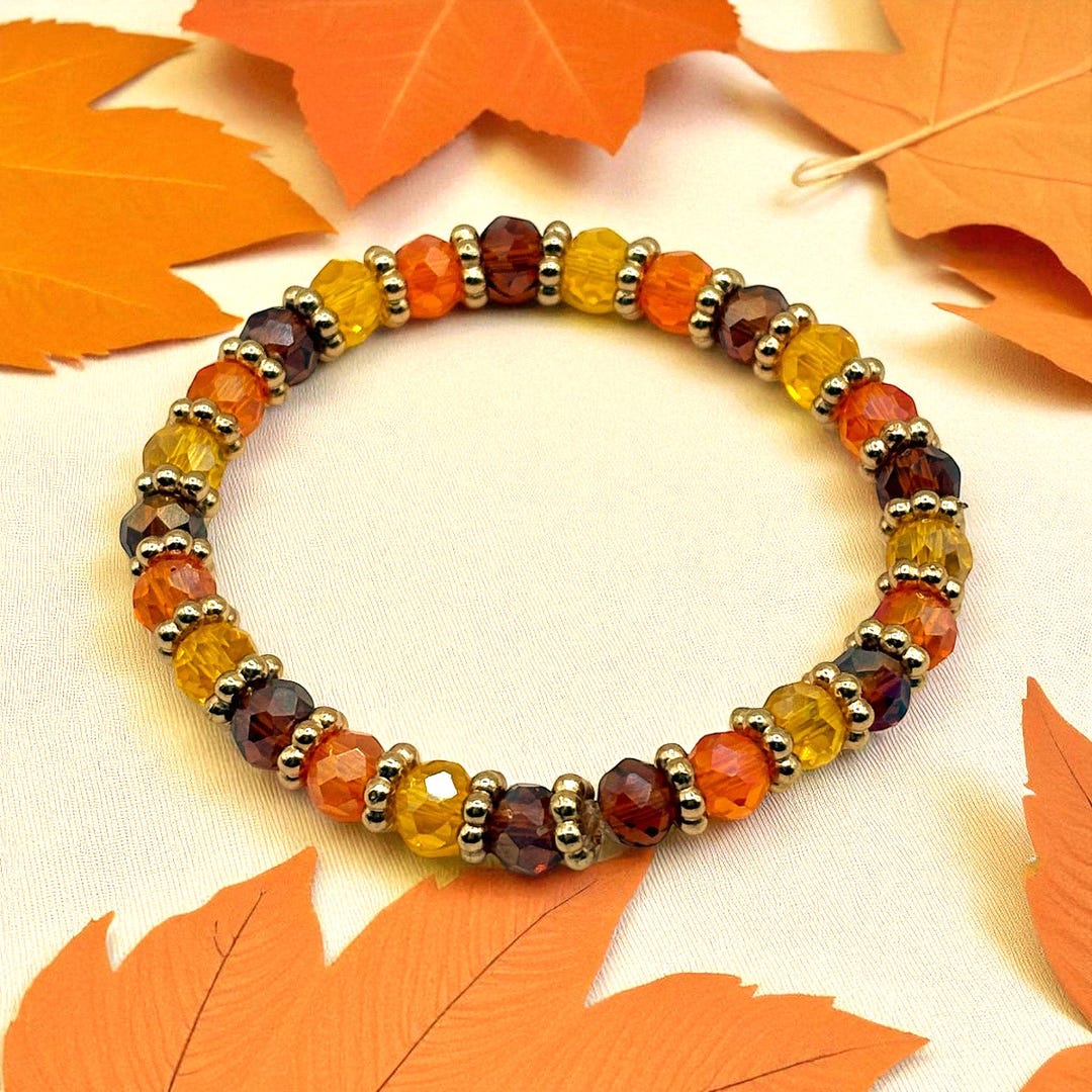 Golden Autumn Bracelet, Fall Stretch Bracelet, Thanksgiving Jewelry ...