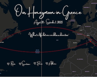 Mappa luna di miele personalizzata, regalo di cotone, mappa di viaggio, mappa notturna, lucciola, download digitale, regalo personalizzato per coppie, stampa di fidanzamento, regalo ricordo