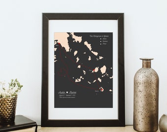 Mappa luna di miele personalizzata, regalo di cotone, tema notturno, download digitale, regalo personalizzato per coppie, stampa di fidanzamento, regalo ricordo