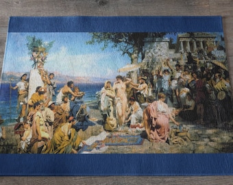 Linen Placemat with Eleusinian Mysteries, Unique Tableware, Mythology Art Dining Decoration, High Quality Washable Table Mat, Ancient Greece