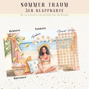 Sommer Traum - Sparchallenge 3er Klappkarte zum abheften - Rubbeln, Lose ziehen, Würfeln, Abkleben  | Umschlagmethode