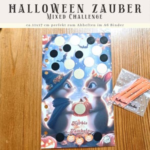 Halloween Zauber - Einseitige Mix-Challenge zum abheften - rubbeln, würfeln und Lose ziehen | Sparen mit der Umschlagmethode | Für A6 Binder