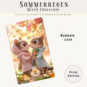 Sommerregen - Einseitige Mix-Challenge zum abheften - rubbeln und Lose ziehen | Sparen mit der Umschlagmethode | Für A6 Binder