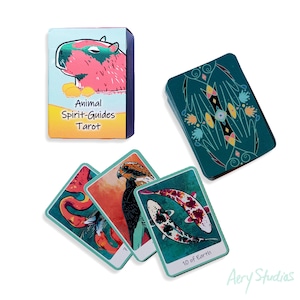 Aery Studios Animal Spirit-Guides Tarot Mini Deck (78 kaartendeck + 6 betekeniskaarten, 4,7 x 6,5 x 3 cm)