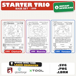 Base Set Starter Trio Pokemon Card SVG Bundle, Charizard Blastoise Venusaur Laser Cut Files, LightBurn Vector (Digital Download)