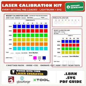 Laser Calibration Test Kit, Settings PRE-LOADED LightBurn File + SVG, Material Test Card Engrave Cut Kerf, Diode CO2, Digital Download