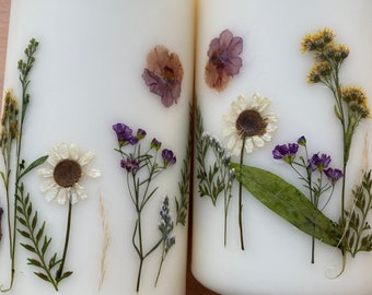 Western Wildflower: Pressed wildflower pillar candle, 3 x 6 pillar candle, real flower candles, botanical, floral decorations, gift for her