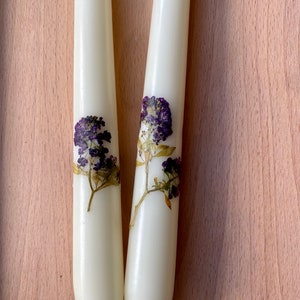 Lavender Haze: Pressed wildflower taper candles, real flower candles, botanical, floral decorations, Mother’s Day, Unity candle
