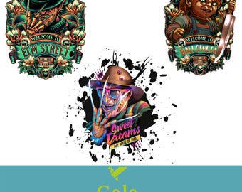 Horror Friends Halloween PNG Bundle, Shirt Design (Digital File)