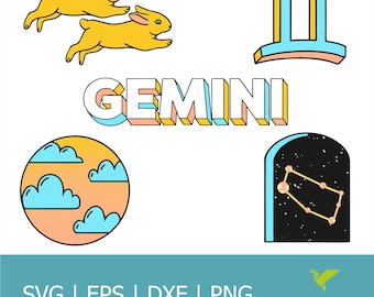Gemini SVG PNG| Cloud Gemini Svg| Horoscope Shirt| Zodiac Svg| Gemini Symbol Svg| Rabbit Svg| Gemini Birthday Svg| Astrology Signs|