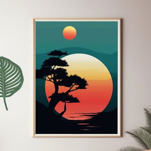 Sunrise Wall Art, Japanese Wall Art, Feng Shui Decor, Printable Wall Art, Simple Japanese Art,