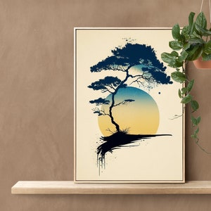 Tree Sunset, Japanese Wall Art, Feng Shui Decor, Printable Wall Art, Simple Japanese Art