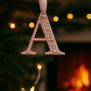 Pearl White Wooden Letter Christmas Ornament: Handmade Bauble 10cm