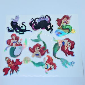 Paquete de 50 pegatinas holográficas de sirena hechas a mano con temática oceánica