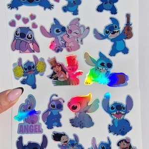 Ensemble d'autocollants holographiques bleus adorables extraterrestres et amis tropicaux
