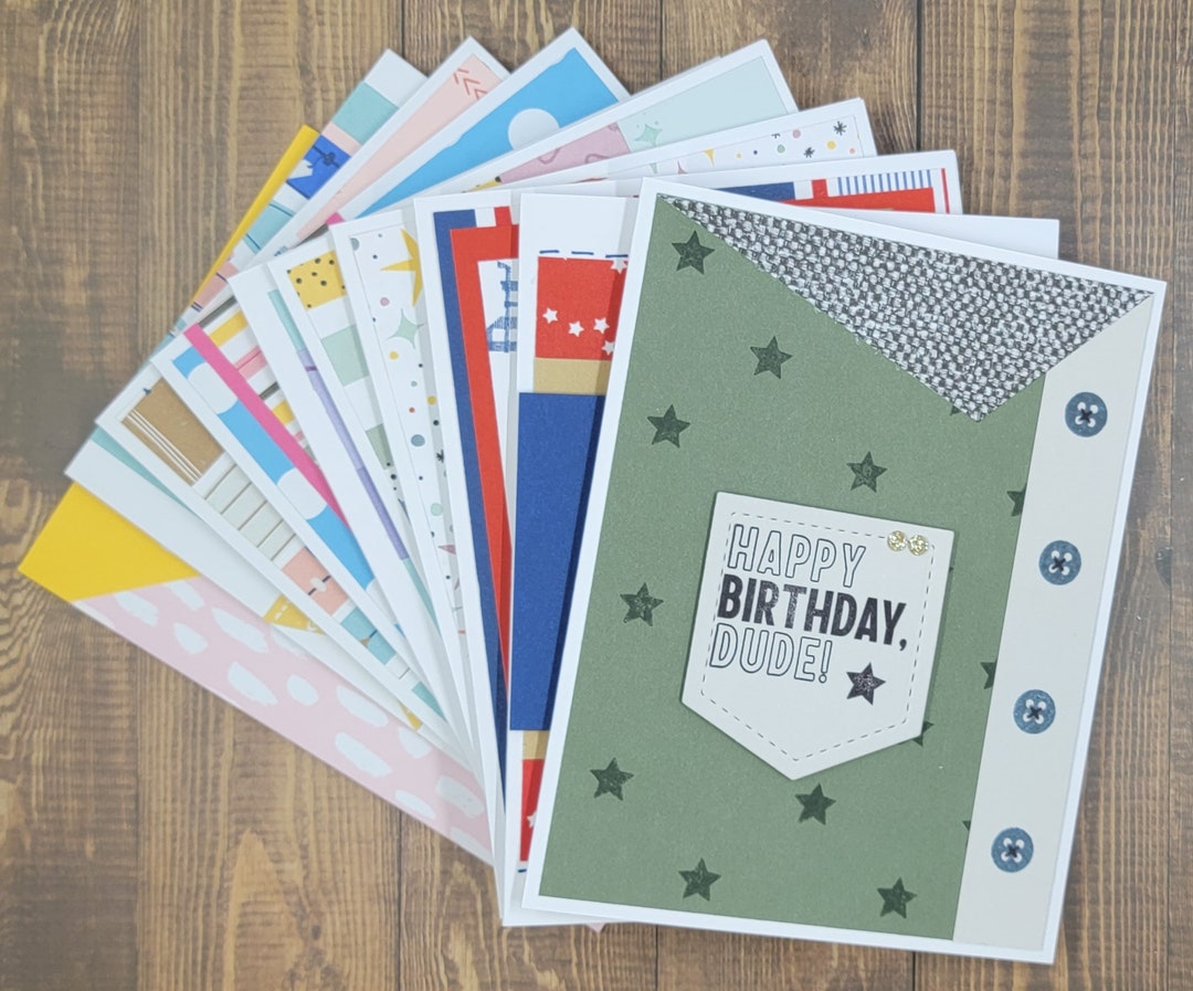 Set of 10 Assorted Homemade Birthday Cards With Envelopes - Etsy
