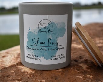 12oz Shore Thing Soy Candle | Cool Water, Orris, & Sandalwood | Long Burn Time | Made to Order