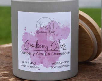 12 oz Cranberry Citrus Soy Candle | Cranberry, Citrus, & Champagne | Long Burn Time | Made To Order