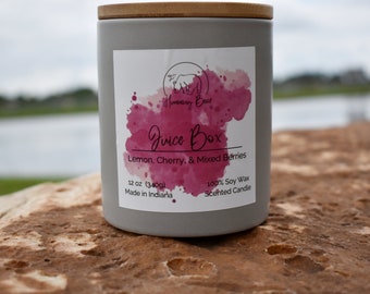12 oz Juice Box Soy Candle | Lemon, Cherry, & Mixed Berry | Strong Scent | Long Burn Time | Made to Order