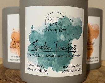 12 oz Garden Tomatoes Soy Candle | Tomato Leaf, Moist Earth, & Wild Herb | Long Burn Time | Made to Order