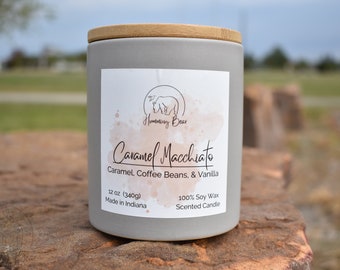 12oz Caramel Macchiato Soy Candle | Caramel, Coffee Beans, & Vanilla | Long Burn Time | Made to Order