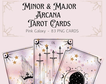 Juego de cartas de tarot arcanos digitales PNG, pegatinas de cartas de tarot para el diario de tarot, lectura de tarot de arcanos mayores y menores, pegatinas de planificador de brujas