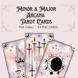 Conjunto de cartas de tarô arcanos digitais PNG, adesivos de cartas de tarô para diário de tarô, leitura de tarô de arcanos maiores e menores, adesivos de planejador de bruxa