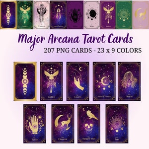 Conjunto de cartas de tarô digital PNG, adesivos de cartas de tarô para diário de tarô, leitura de tarô de arcanos maiores, adesivos de planejador de bruxa