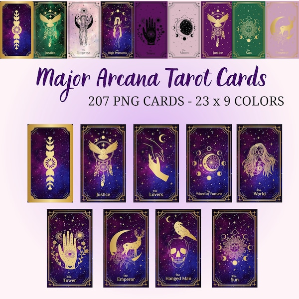 Digital Tarot Cards Set PNG, Tarot Card Stickers for Tarot Journaling, Major Arcana Tarot Reading, Witchy Planner Stickers