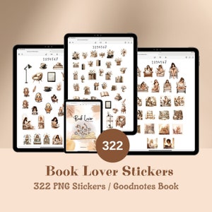 BOOK LOVER digital sticker pack, Pre-Cropped Stickers for Bookish planner, PNG Bookworm stickers for reading journal
